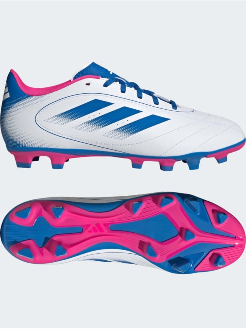 Brand New Adidas Goletto IX soccer cleats in a white, blue, and shock pink